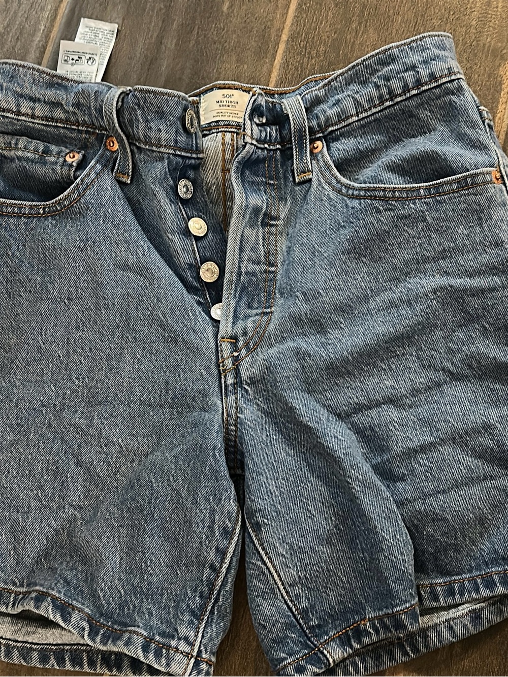 Levi Button-Fly Denim Shorts in Medium Blue